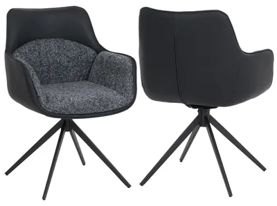 Produktbild von 2er-Set Esszimmerstuhl HWC-R23, Küchenstuhl Drehstuhl Stuhl, drehbar Kunstleder Stoff Chenille (410 g/m²) dunkelgrau