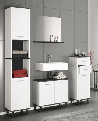 Produktbild von VCM 4-tlg. Badmöbelset | Badmöbel | Set aus Unterschrank, Midischrank, Hochschrank und Spiegel | Badezimmermöbel - Landos
