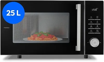 Produktbild von Mikrowelle mit Grill und Heißluft, Airfryer & Heißluftfritteuse, 25 Liter, 900 W Mikrowellenleistung, Backofenfunktion, inkl. Air fryer Zubehör - Grillrack & Backteller - MD12231 hell grau