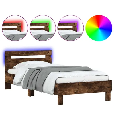 Produktbild von vidaXL Bettgestell mit Kopfteil & LED-Leuchten Räuchereiche 100x200 cm