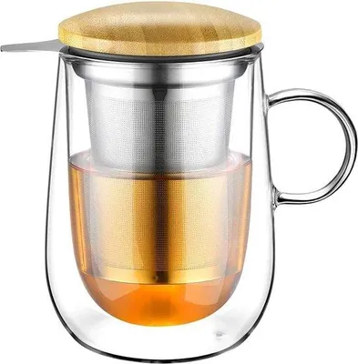 Image de Unyqoos® : Verre à thé à double paroi avec filtre en métal – Verre en borosilicate, 430 ml