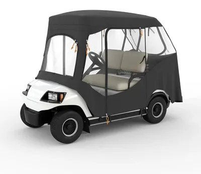 Immagine prodotto di Copertura per golf cart - Protezione per il conducente (2 posti) - Copertura completa robusta e impermeabile in 600D - Finestrini trasparenti - Porte avvolgibili con cerniera