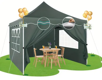 Image de Tente de réception - Pavillon - Tente de fête - Tente de jardin - Abri - 3 x 3 mètres - Pliable avec parois latérales amovibles