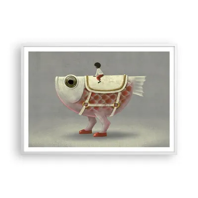 Produktbild von Gerahmtes Poster - Weißer Rahmen - Surreal Fisch Kind - 100x70 cm - Wand Bild - Wanddeko - Wandbilder - Kunstposter - Wandposter - Bilderrahmen - Bilder - Kunstdruck - P2WAA100x70-4897