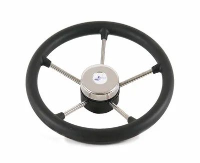 Immagine prodotto di Timone per imbarcazione, 5 razze in acciaio inossidabile / nero, diametro 325 mm, timone con mozzo