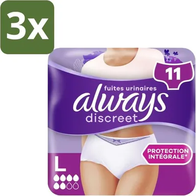 Image de Always – Culottes d'incontinence – Pour l'incontinence urinaire Taille L – 11 culottes d'incontinence - Pack économique - 3 pièces
