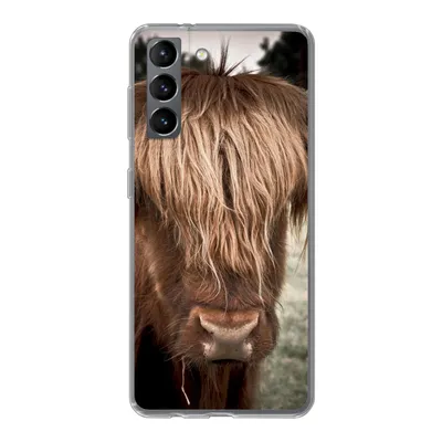 Produktbild von MuchoWow® Handyhülle Schutzhülle Hülle für Samsung Galaxy S21 Schottischer Highlander - Baum - Gras Silikon Softcase Handy Hülle - Softcase