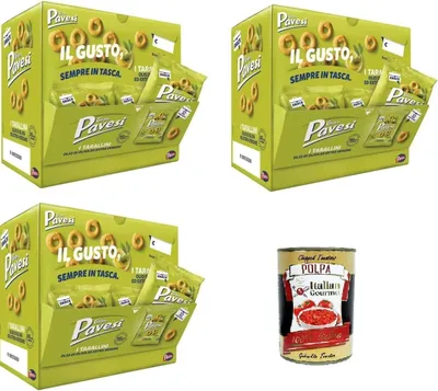 Produktbild von Gran Pavesi Tarallini Snack mit Olivenöl und Extra Virgin 3x Showbox mit 32 Einzelportionen à 32 g+ Italian Gourmet polpa 400g