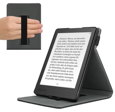 Produktbild von kwmobile Schutzhülle kompatibel mit Kobo Aura Edition 2 - Hülle e-Reader mit Schlaufe Ständer - - Schwarz