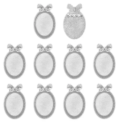 Image de Broche ornée de pierres précieuses - Épingle ovale - Lot de 10 pièces - 40 x 30 mm - Argent