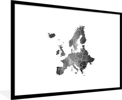 Produktbild von MuchoWow® Gerahmtes Poster Europa-Karte in Aquarell - schwarz und weiß 90x60 cm - Poster mit Schwarzem Bilderrahmen Wandposter Rahmen Foto Bilder - Wanddekoration - Fotos