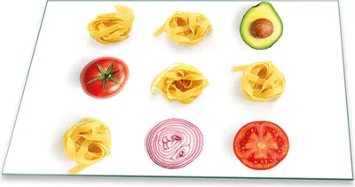Produktbild von Herdabdeckplatte Glaskeramikfeld Spritzschutz Glas Universal Deko 80x52 Nudeln Gelb