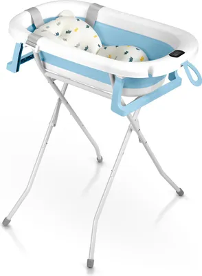 Obrázek produktu pro Ricokids RK-287 Skládací dětská vanička se stojanem, teploměrem a vložkou, bílo-modrá