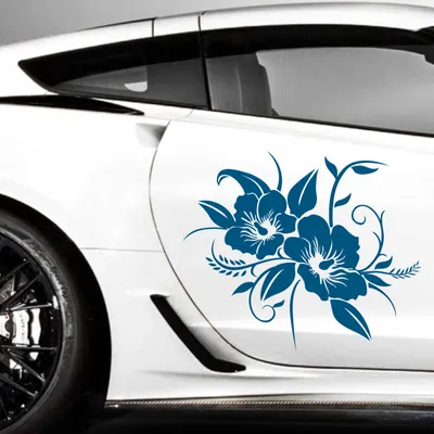 Produktbild von Aufkleber - 2er Set Autoaufkleber "Hibiskusblüten" je 50cm x 60cm Signalblau - Tuning Carystyling Heckscheibe Auto
