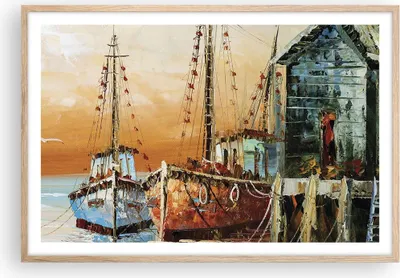 Produktbild von Gerahmtes Poster - Rahmen in heller Eiche - Kutter Hafen Öl - 91,5x61 cm - Wand Bild - Wanddeko - Wandbilder - Kunstposter - Wandposter - Bilderrahmen - Bilder - Kunstdruck - Wandbild P2NAA91x61-4216