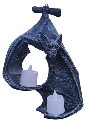 Produktbild von Wand-Teelichthalter in Fledermausform, Doppelkerzenhalter, gotische Fledermaus-Wandleuchte mit Kerzen, Halloween-Fledermaus-Kerzenständer, Hängedekoration für Zuhause