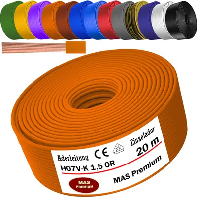 Image de Câble d'alimentation de 20 mètres, type H07 V-K OR, 1x1,5 mm², de couleur orange, monoconducteur, flexible