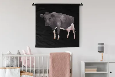 Produktbild von MuchoWow® Wandteppich Wandbehang Kuh - Schwarz - Weiß 90x90 cm Tapisserie Dekoration Wandtuch - Wandaufhänger
