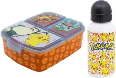 Produktbild von Pokemon Pikachu Kinder 2 tlg. Set 3 Kammern Brotdose ALU Trinkflasche 400 ml