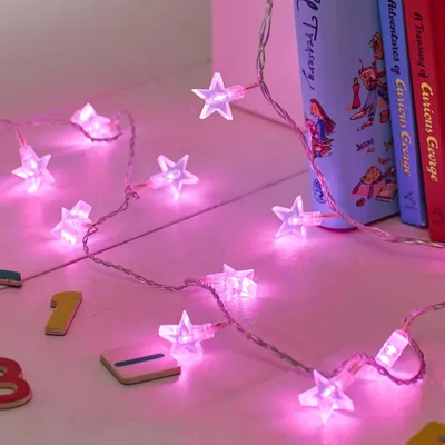 Productafbeelding van Lichtsnoer met 30 leds - Sterren - Roze - Lichtsterren - Kinderkamer
