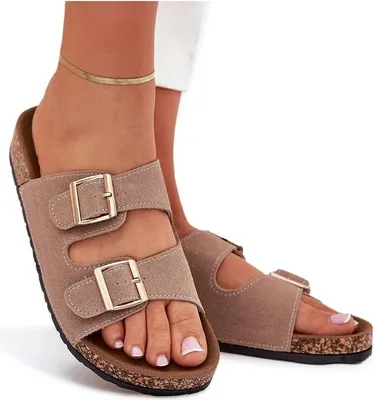 Produktbild von Damen Sandalen mit goldenen Schnallen und Nähten khaki Lunera 36