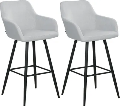 Produktbild von BELIANI Barstuhl 2er Set Hellgrau Samtstoff mit Lehne Armlehnen Fußstützen Modern Retro Design Sitzmöbel Wohnzommer Küche Bar Wohnküche Ausstattung