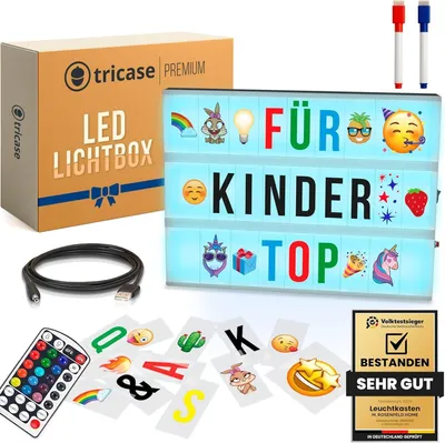 Zdjęcie produktu dla Tricase LED Light Box z literami i zmianą koloru - Cinematic Light Box A4 z 386 znakami i emotikonami - Tablica świetlna i dekoracja pokoju - Idealny prezent dla dziewcząt i nastolatków (8 10 12 lat)