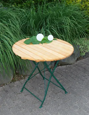 Immagine prodotto di Tavolo pieghevole in legno da giardino, rotondo, struttura verde scuro, 77 cm