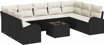 Productafbeelding van vidaXL Tuinset met 10 stukken, zwart en wit, van polyrotan