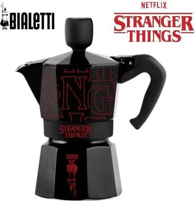 Produktbild von Espressokocher Bialetti Moka Express Stranger Things, 6 Tassen, 270 ml, Schwarz/Rot, USB-C Wiederaufladbar