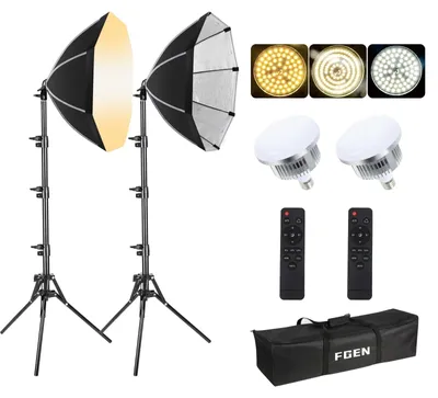 Productafbeelding van Softbox set - Fotostudio - 2 x 50 cm - 85 W LED - 2700-6400 K - Octagon