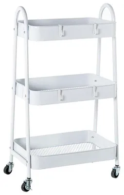 Obrázek produktu pro DRW Obdélníkový úložný vozík s 3 kovovými policemi, bílá barva, rozměry 75 x 42 cm