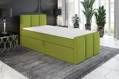 Produktbild von Boxspringbett, Jugendbett MOREN 100x200 (Rechts) mit Bettkästen, Bonell-Matratze und Topper. Farbe: Grün.