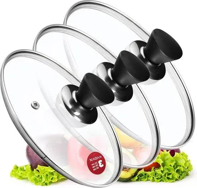 Productafbeelding van Famanu glazen deksels met handgreep - hittebestendig - verschillende maten - 22 + 26 + 30 cm - mat zwart