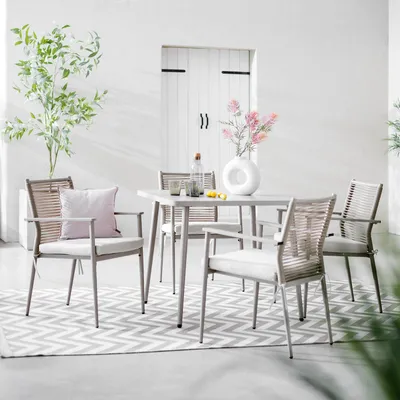 Produktbild von home24 Gartenessgruppe - 5-teilig - Stahl / Polyrattan - Beige
