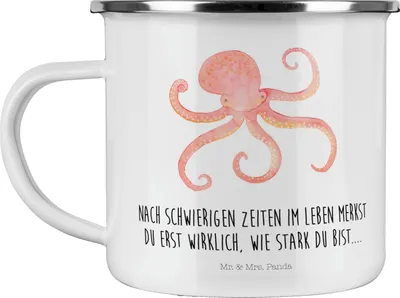 Produktbild von Mr. & Mrs. Panda Pott Tintenfisch - Weiß - Geschenk, Krake, becher emaille, Teetasse, Reisebecher, Meerestier, Tasse, Wasser, Lustige Sprüche, Ozean, Meer, Haferl