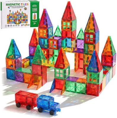 Imagen del producto de Bloques magnéticos de 100 piezas con 2 coches, para niños a partir de 3 años