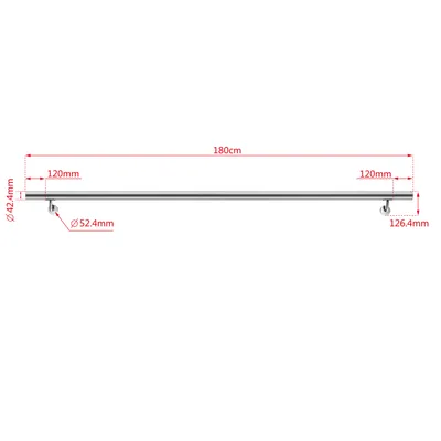 Produktbild von Edelstahl Wandhandlauf 180 cm, Treppengeländer, Handlauf Edelstahl Geländer, Innen- Und Außenbereich Geeignet