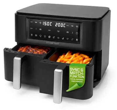 Produktbild von GOURMETmaxx Doppelkammer-Heißluftfritteuse 9 l mit 2 Garzonen & 11 Programmen - Heißluft-Fritteuse, Garen, Küche, Kochen für Pommes, Gemüse und Snacks