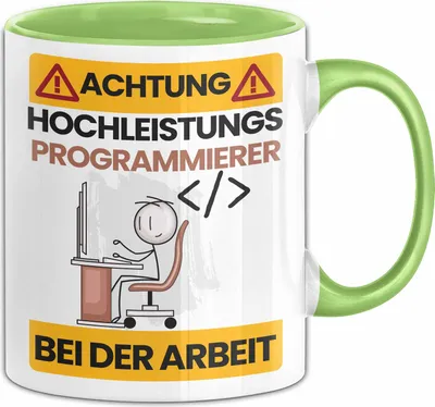 Produktbild von Programmierer Tasse Geschenk Lustiger Spruch Geschenkidee für Programmierer Achtung Hochleistungs Programmierer Bei Der Arbeit (Grün)