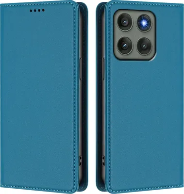 Obrázek produktu pro Kožené pouzdro pro Motorola Edge 60 Pro, magnetické flipové pouzdro zPolyuretankůže se stojánkem Jezerní modrá
