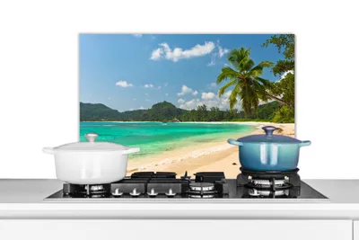 Obrázok produktu pre MuchoWow® Splashback Kuchyňa - Kuchynský backsplash - Ochrana steny pre sporák a drez Tropické - voda - modrá 60x40cm Alu-Dibond (alternatíva k