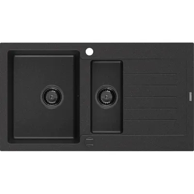 Obrázek produktu pro Mexen Matias 1,5-miskový granitový dřez s odkapávačem 900 x 505 mm Černá/Stříbrná kovová, sifon Černá - 6502901505-73-B