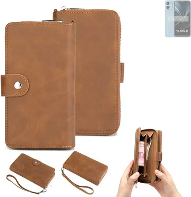 Produktbild von K-S-Trade Handyhülle Schutzhülle kompatibel mit Lava Yuva 2 & Portemonnee Tasche Handytasche Case Etui Geldbörse Wallet braun (1x)