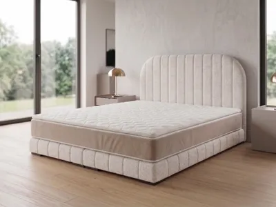Produktbild von Polsterbett  LEON 3 mit Kopfteil, modernes gepolstertes Bett in 140 x 200 cm Farbe: Creme