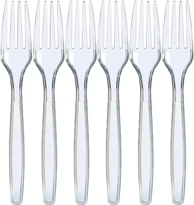 Produktbild von Plastikbesteck – 100 Einweggabeln aus Kunststoff, 6 Zoll – Robuster, matter Griff, transparent und stabil – Ideal für Geburtstage, Grillpartys, Hochzeiten und andere Anlässe