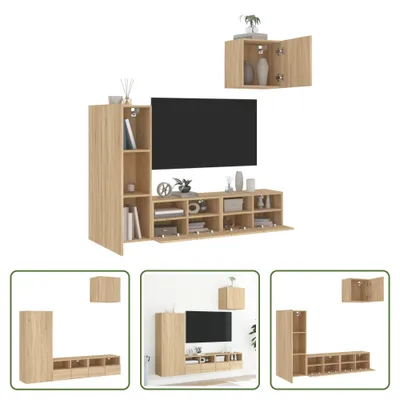 Image de The Living Store Meuble-paroi 4 pièces Chêne Sonoma Matériau dérivé du bois