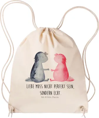 Produktbild von Mr. & Mrs. Panda gym rucksack Axolotl Liebe - Transparent - Geschenk, Stoffbeutel, wander, Paar, Turnbeutel, Beutel, Jutebeutel, Valentinstag