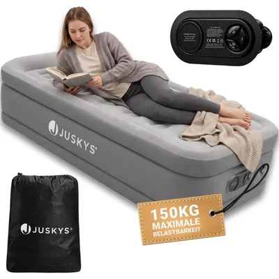 Produktbild von Juskys Luftmatratze Sapri M in Grau / Anthrazit - 1 Personen Luftbett selbstaufblasend mit Pumpe