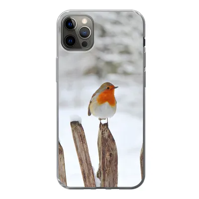 Produktbild von MuchoWow® Handyhülle Schutzhülle Hülle für iPhone 13 Pro Max Vogel - Zaun - Schnee Silikon Softcase Handy Hülle - Mobiltelefon